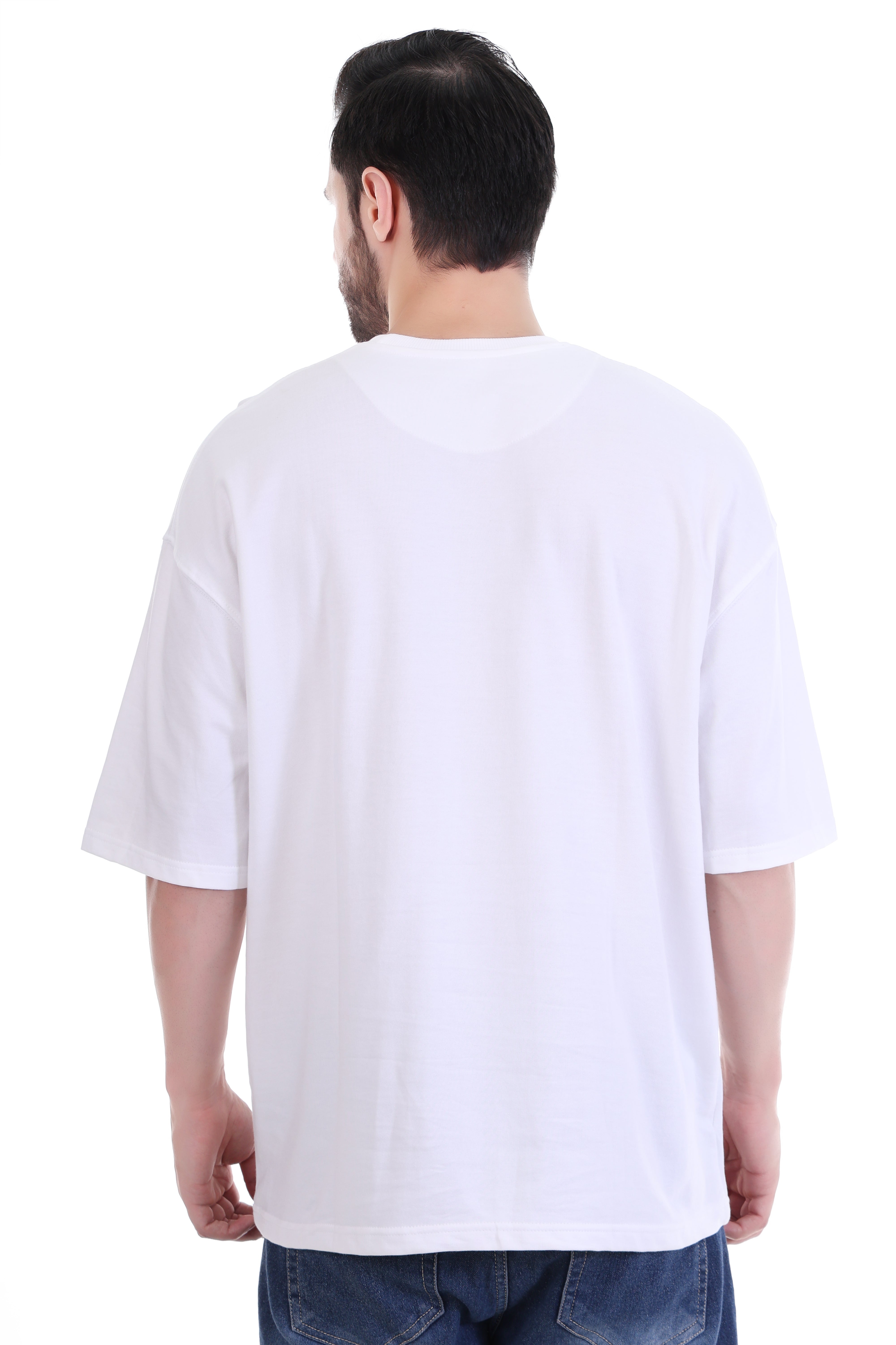 Flame Embroidery - 100% Pure Cotton Streetwear | Men's Oversized White T-Shirt
