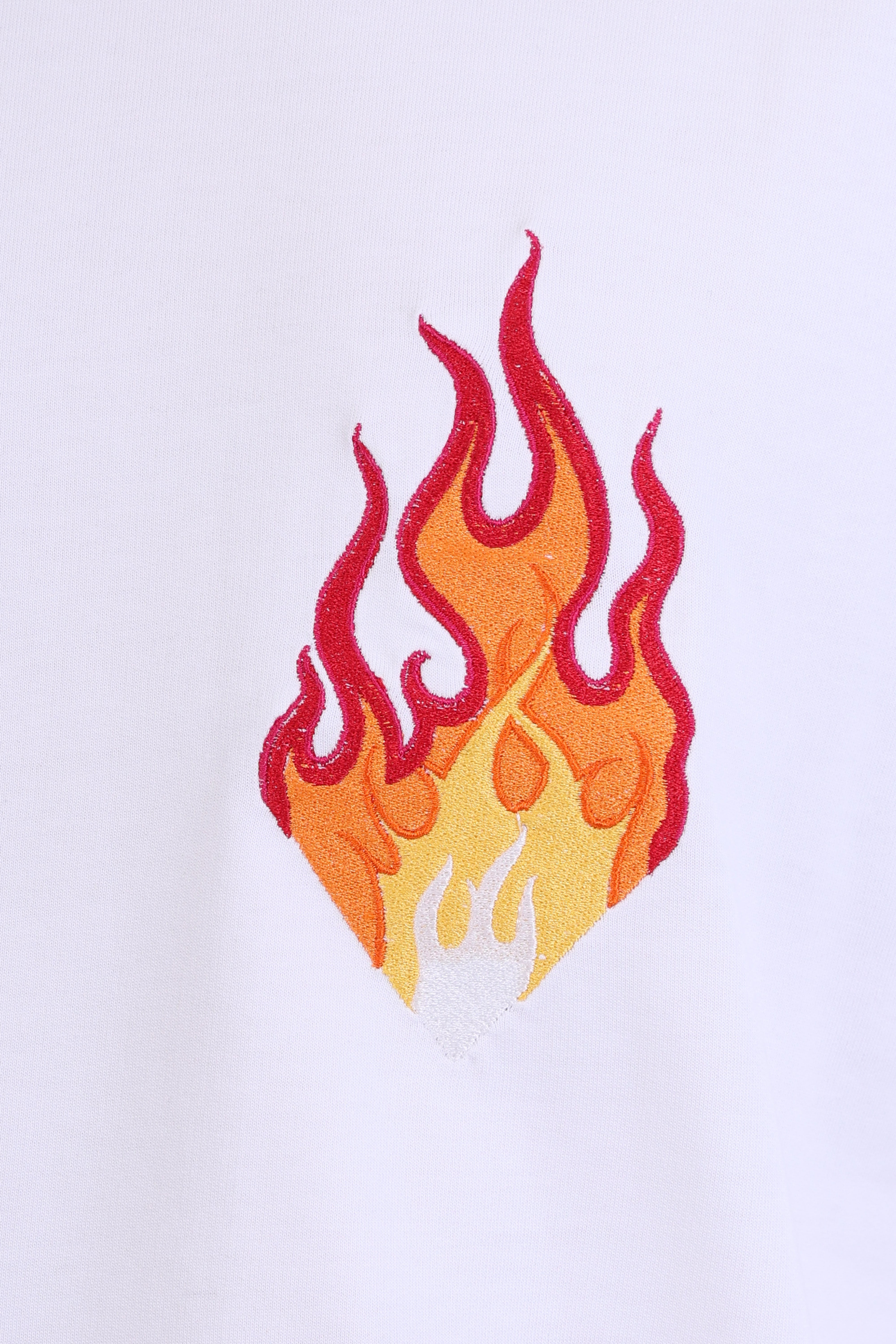 Flame Embroidery - 100% Pure Cotton Streetwear | Men's Oversized White T-Shirt